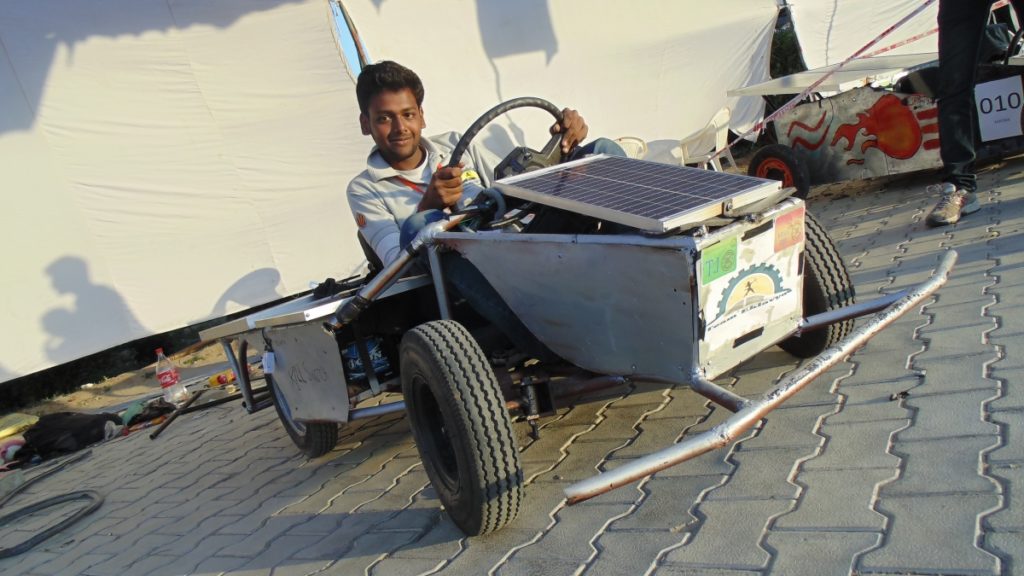 Arnab or Crazy Engineer trying to pose on the Solar Go-Kart