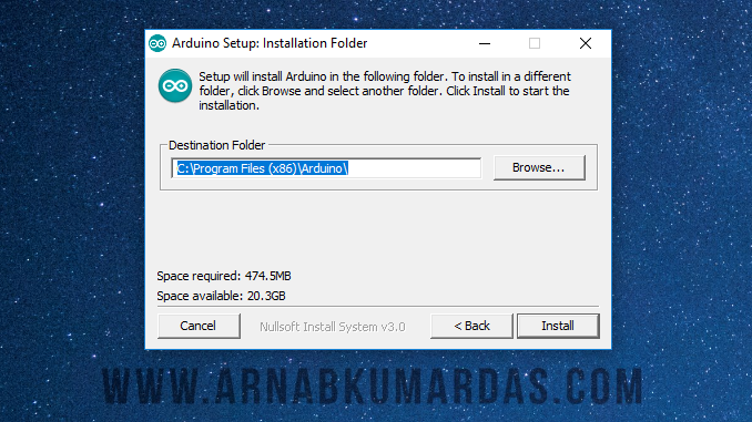 Folder Selection Arduino Installation