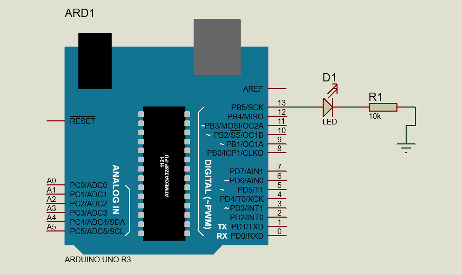 Arduino UNO GPIO LED Programming Schematics 