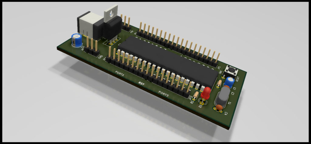3D Raytrace Render of 8051 / AT89C51 Development Board