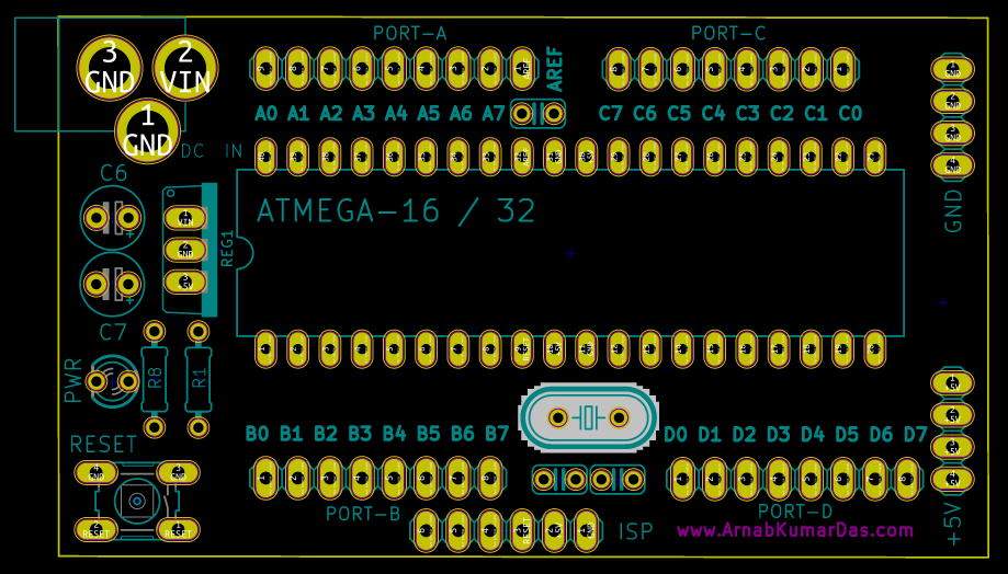 PCB layout of Atmega 16-32 Development Board