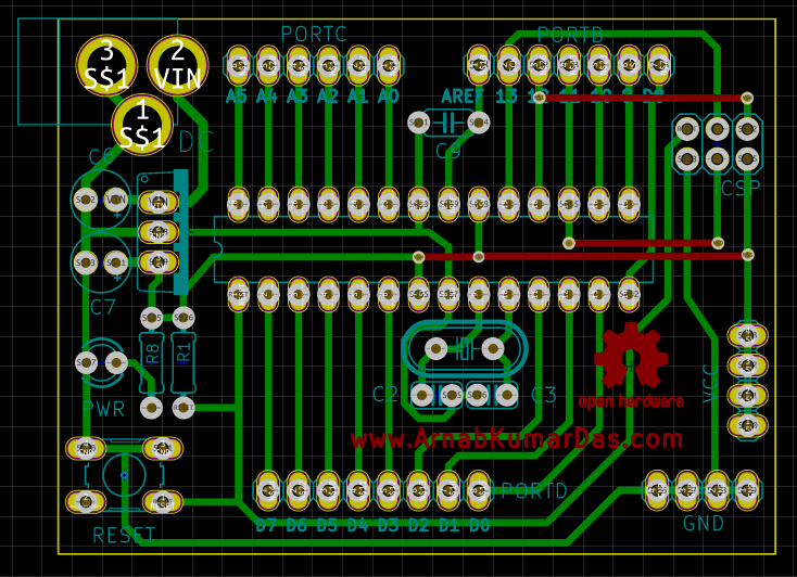 PCB layout of DIY Arduino UNO v1.0