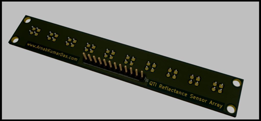 Raytrace 3D Render of Reflectance Sensor Array for Line Follower Robot PCB
