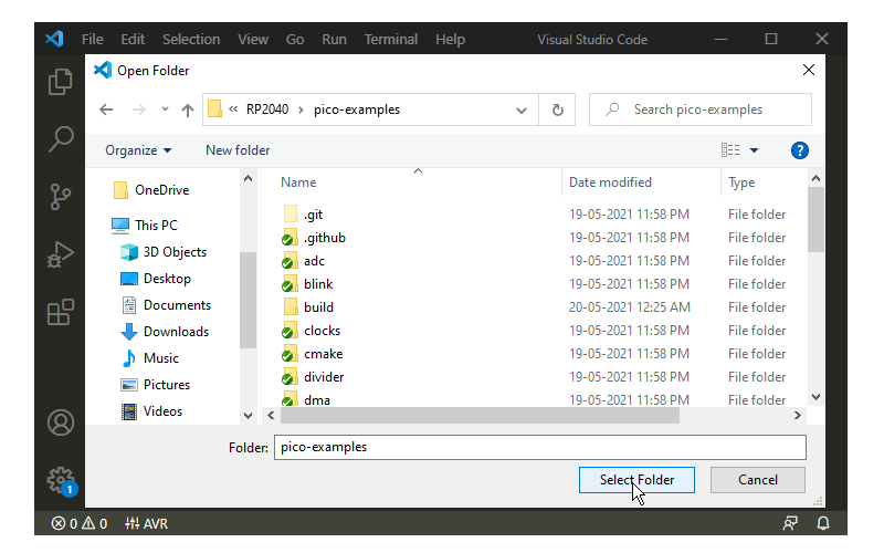 Open pico-examples Folder in Visual Studio Code