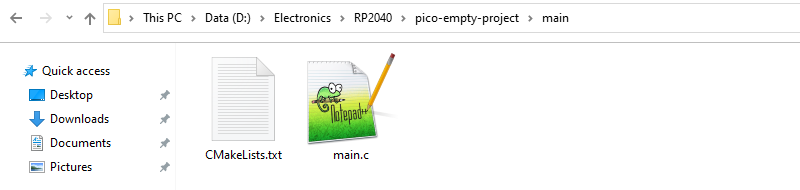 Inside main Folder of Raspberry Pi Pico C/C++ Project