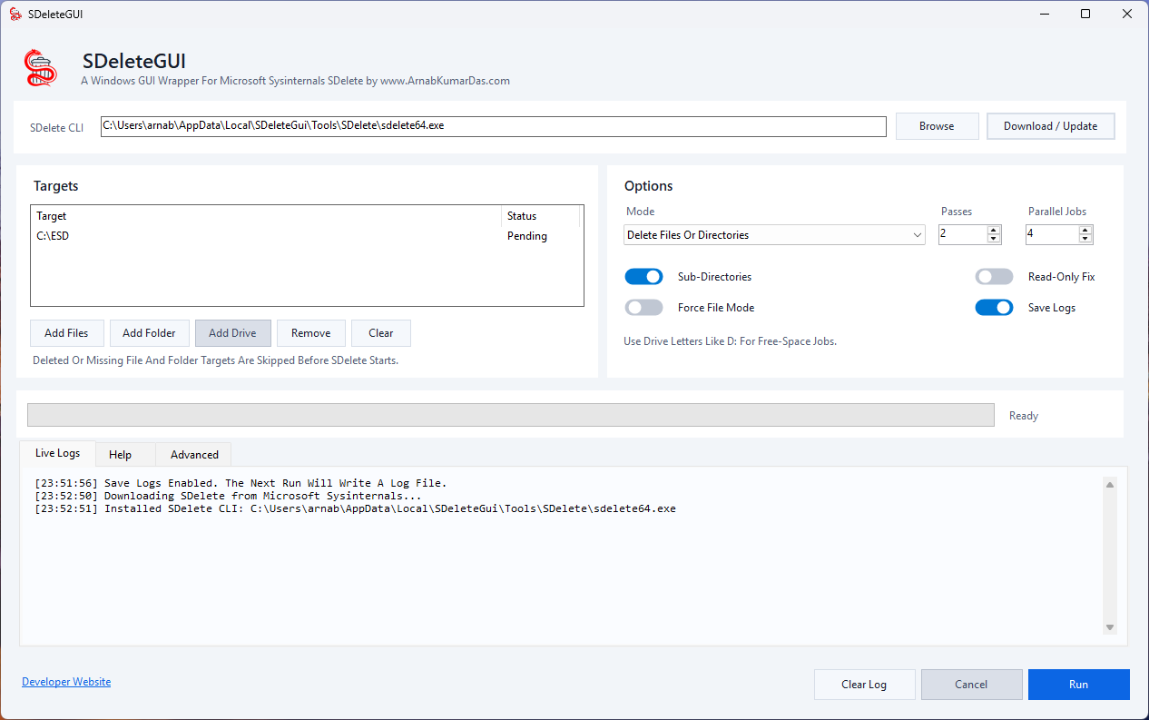 SDelete GUI Windows App for Secure and Permanent File Deletion